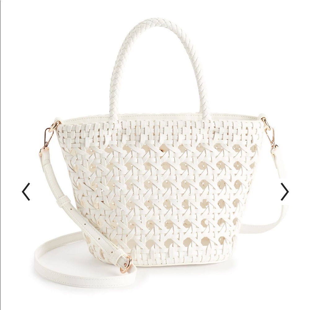 LC White Woven Mini Tote Bag